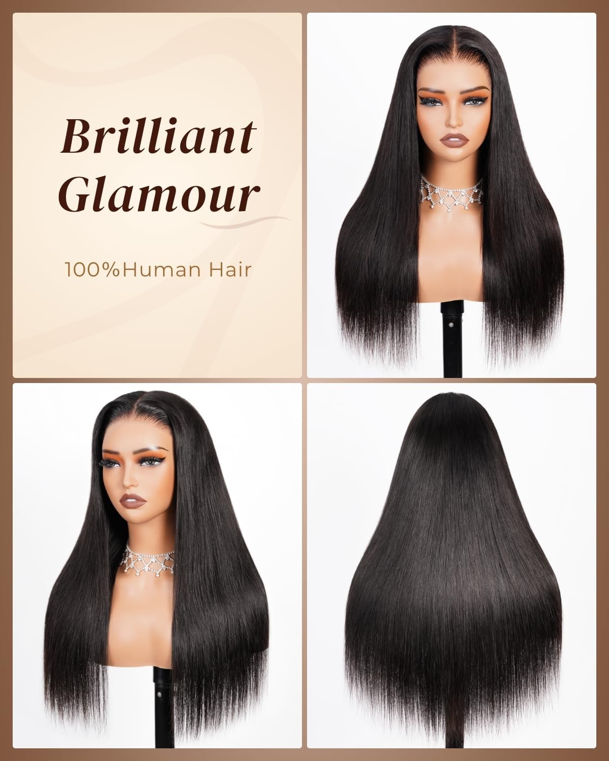 100% Human Hair Glueless Wig – 20″ Straight HD Lace Front, Pre-Plucked, 210% Den