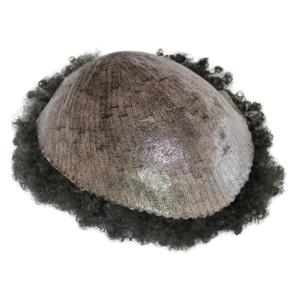 Afro 18mm Curly Men Toupee Durable Skin Full Poly PU Base Human Hair System Wig