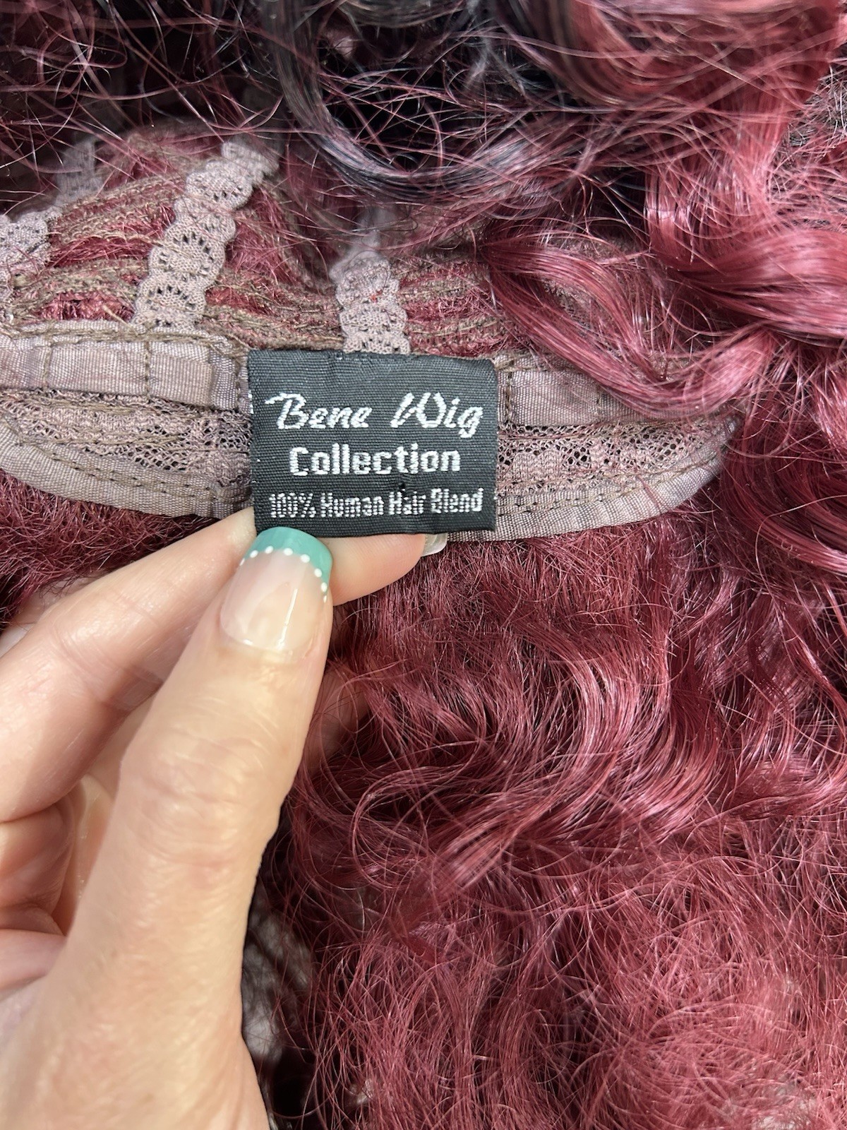 Aurry Bene KD1g Curly C-Part Wig Classic Cap Human Hair Blend Burgundy/Black