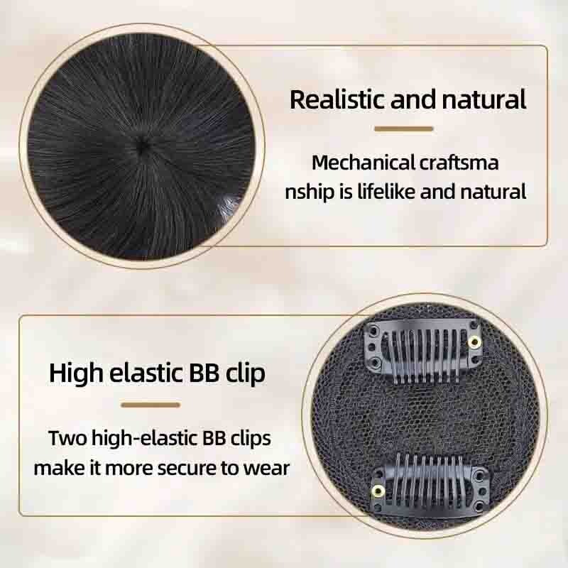 Women’s Human Hair Topper 6inch Round Short Straight Hairpiece Natural Look