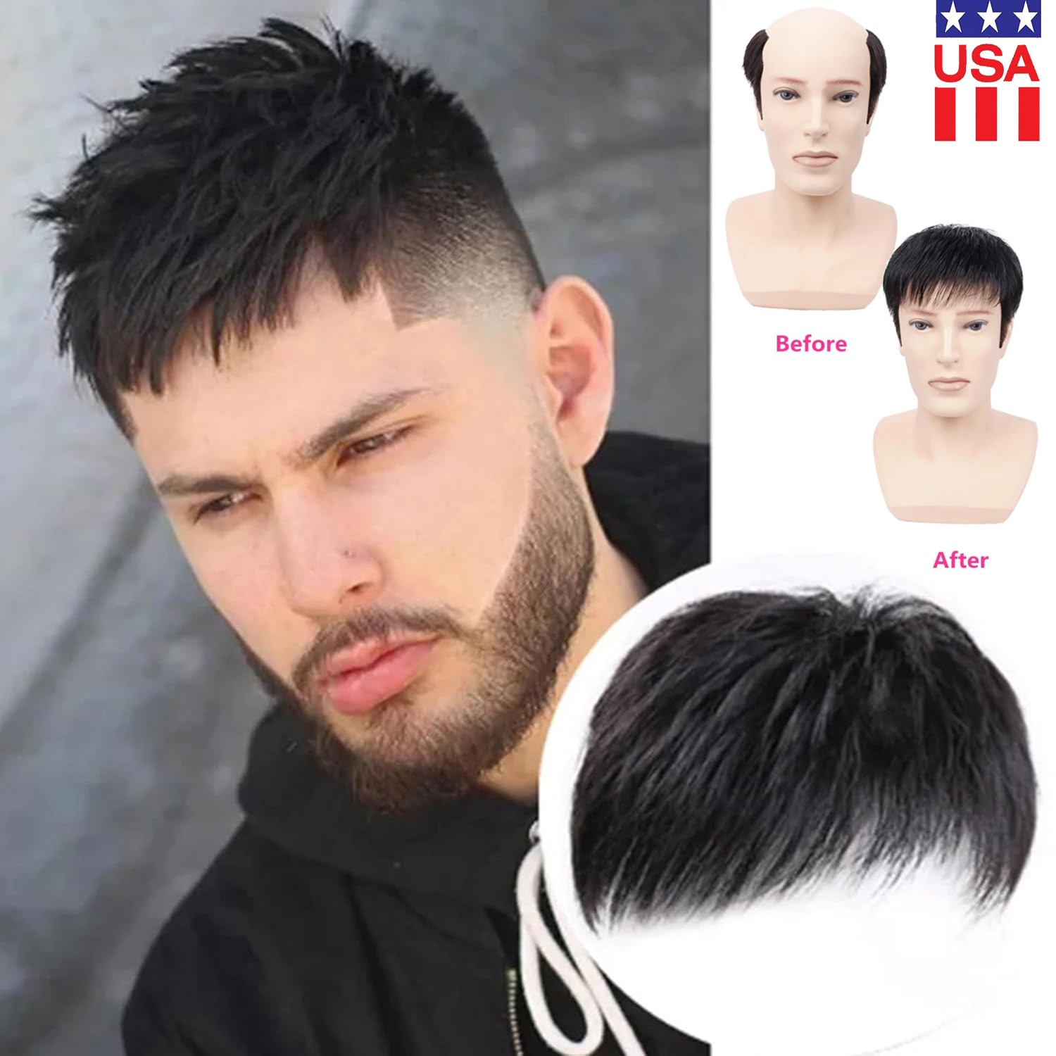 Men’s Wig Hair Replacement Hairpiece, Baldness Wig Pieces, Hair Pieces Short Wig