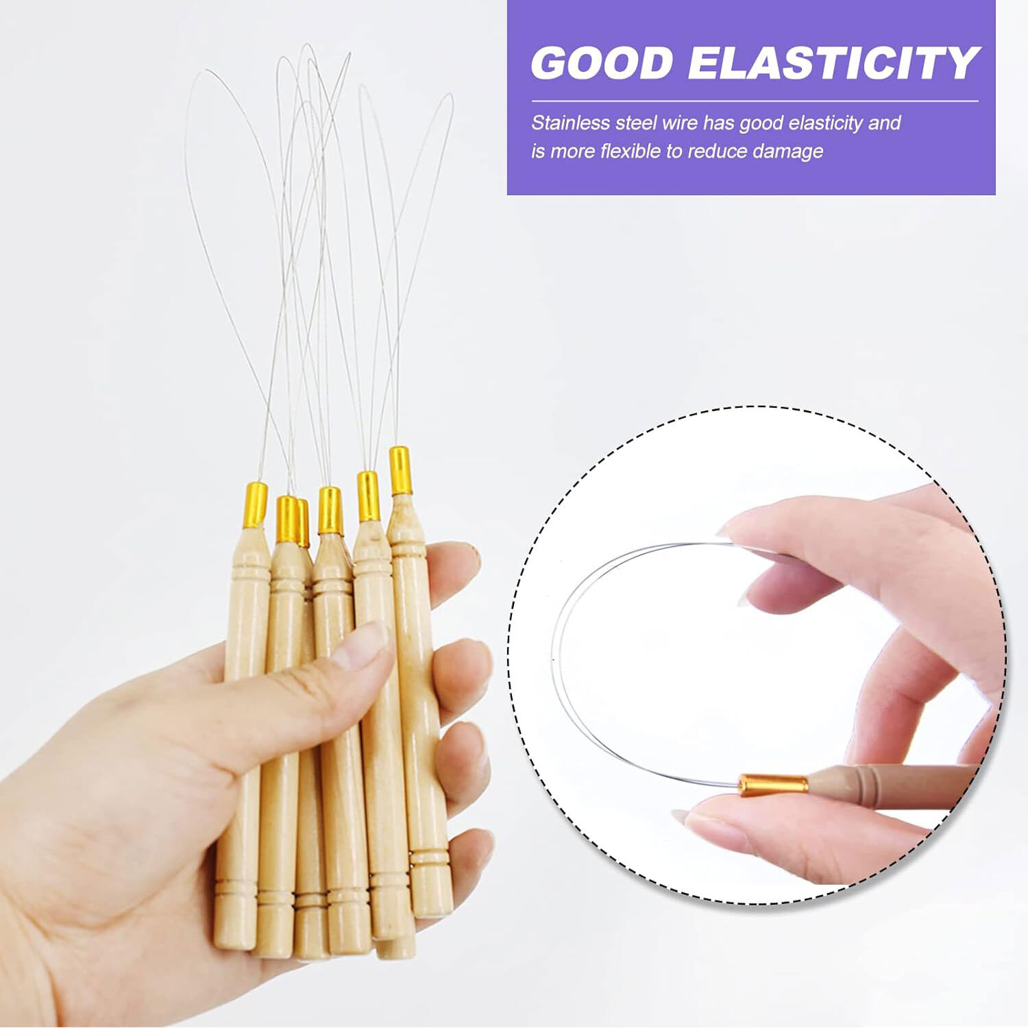 Nano Ring Loop Threader Pulling Tool Silicone Bead for Nano Bead Hair Extensions