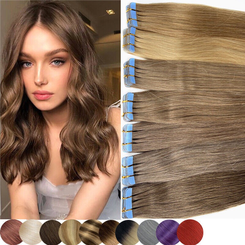 Tape in Hair Extensions Real Human Hair Invisible Skin Wefts Premium Remy Thick