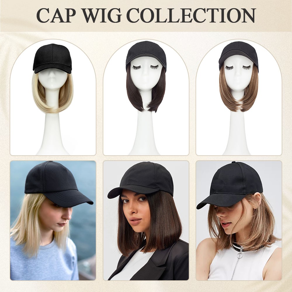 Instant Style 6″ Straight Cap Wig | Adjustable Baseball Hat with Attached Hair