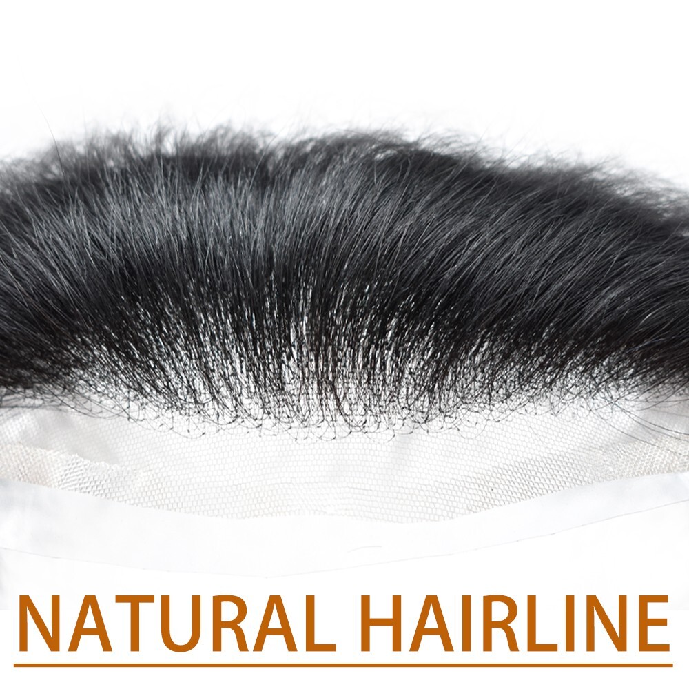Mens Frontal Receding Hairline 100% Human Hairpiece Full Lace Forehead Hairline