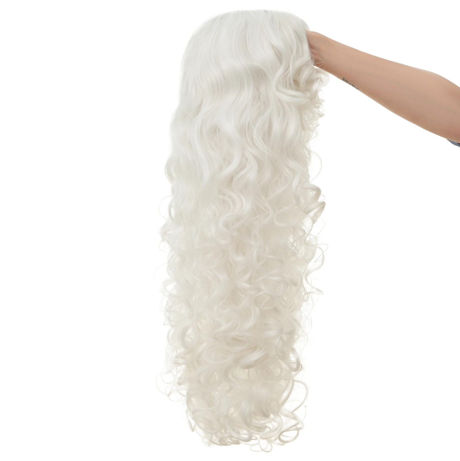 White Long Curly Wigs for Women With bangs Synthetic Queen Princess Middle Pa…