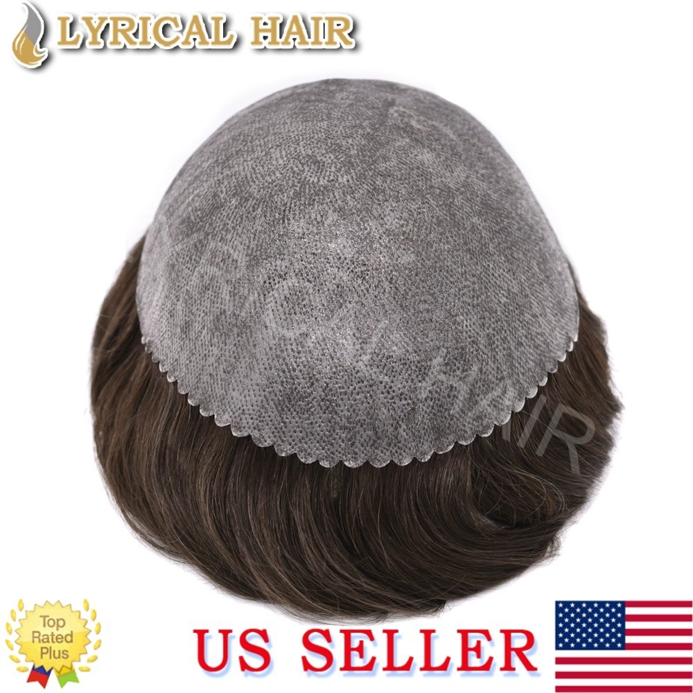 LYRICAL HAIR All Injection PU Mens Toupee Human Hair System Thin Skin Hairpiece