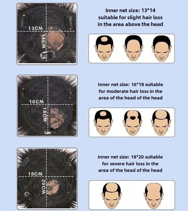 Men’s 100% Real Human Hair Topper Toupee Clip in Hairpiece Top Short Natural Wig