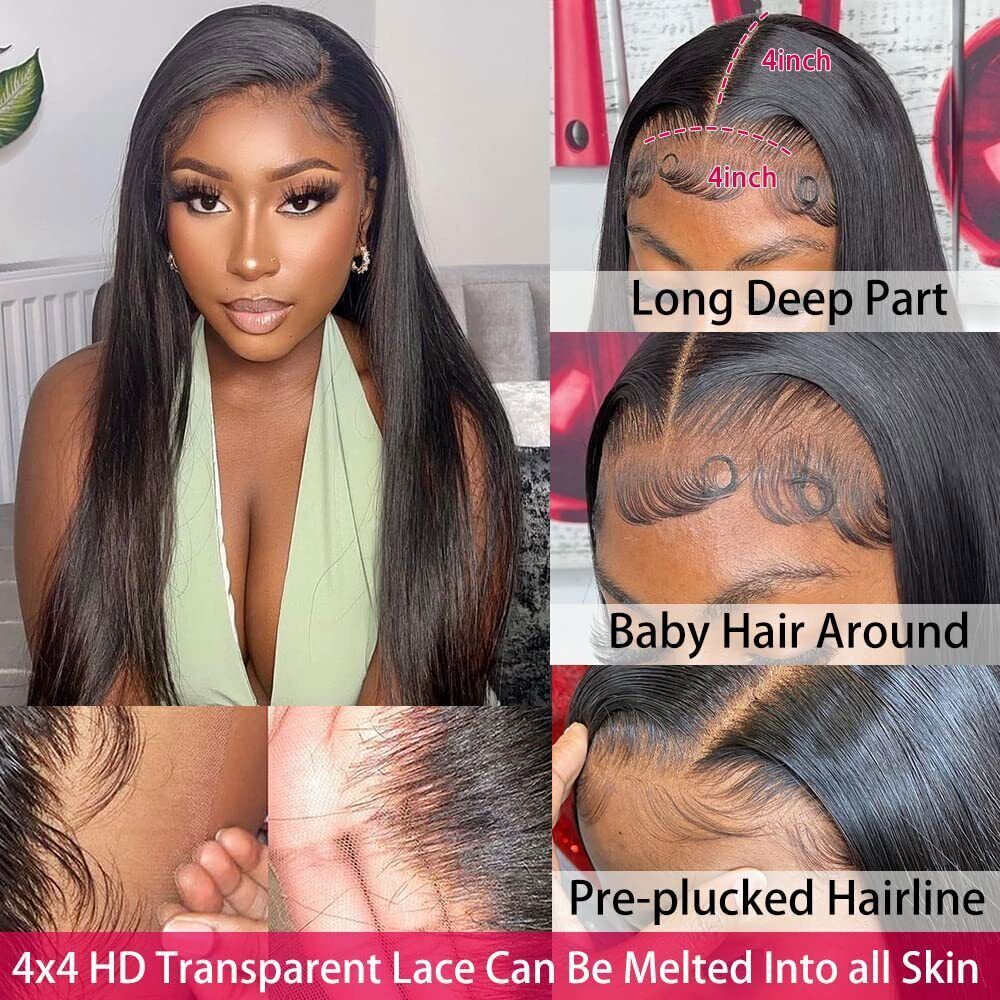 32 Inch Straight Lace Front Wig Human Hair 4×4 Lace Closure Wigs for Women