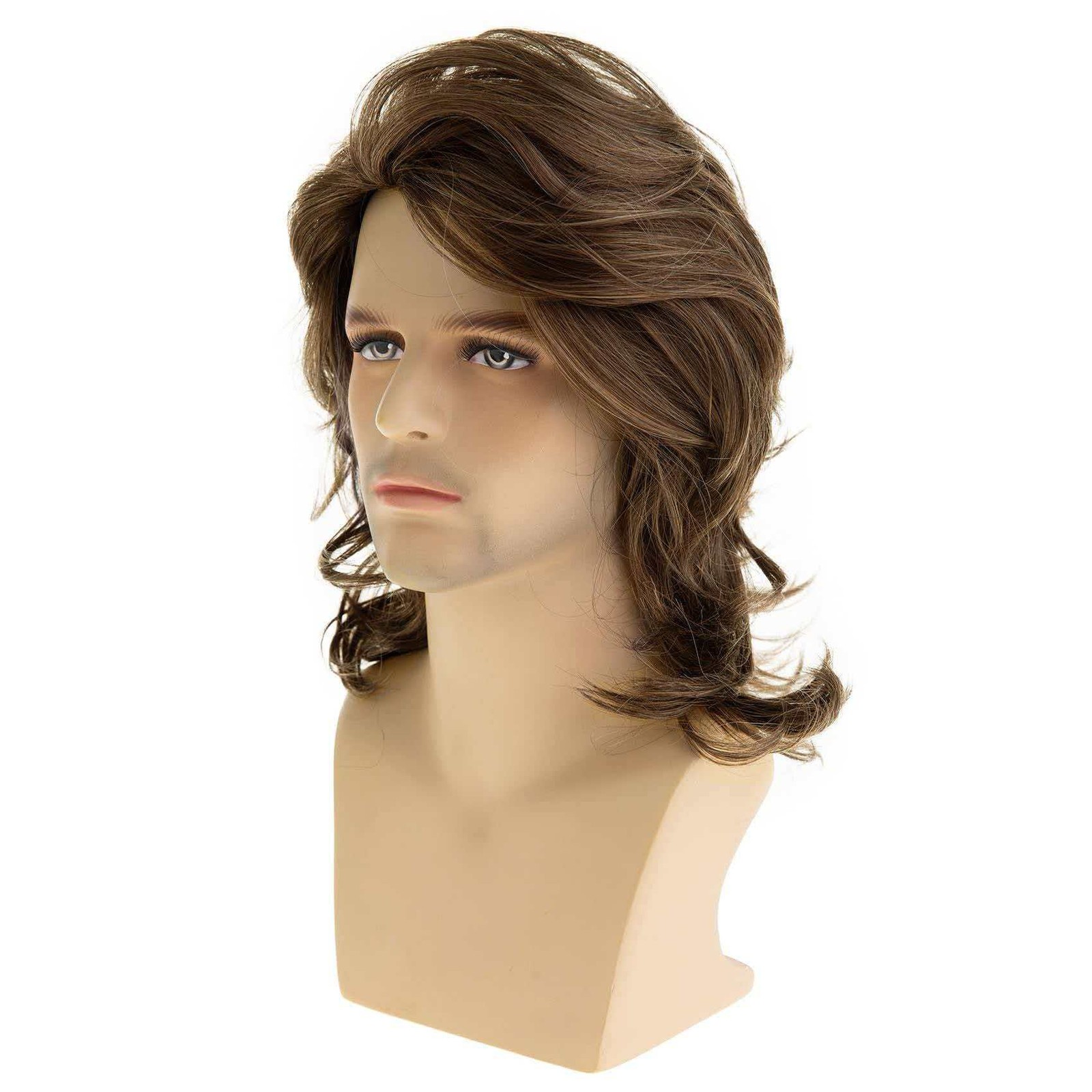 Men’s 12in Brown Wavy Short Wig Full Cosplay Heat Resistant Synthetic Party