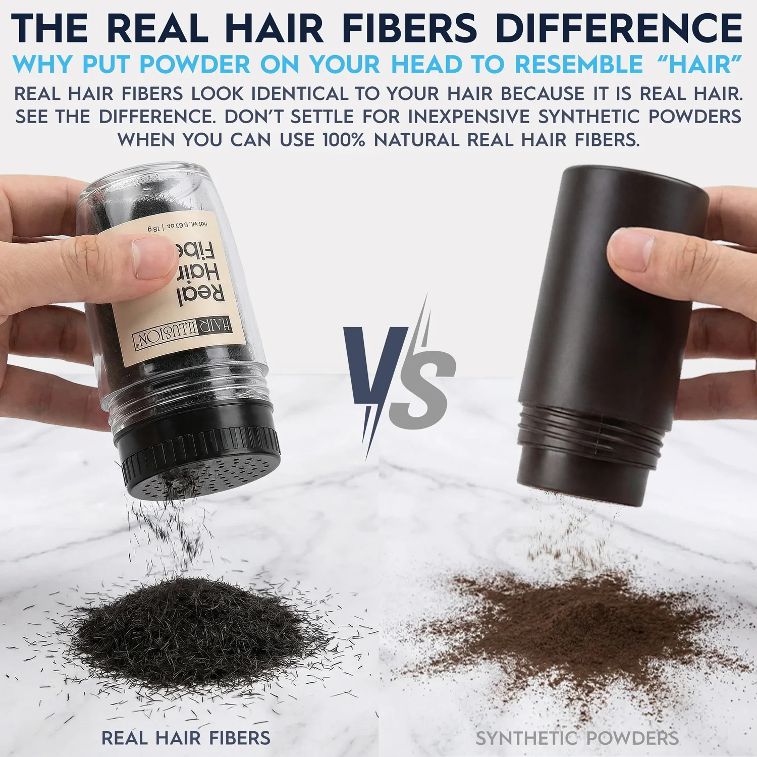 Hair Illusion 38g Black Real Hair Fibers + Water Resistant Spray + Applicator