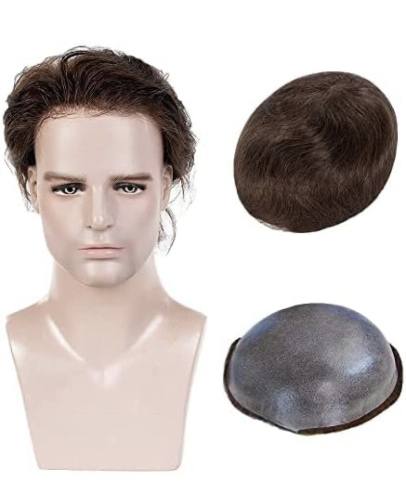 LLwear Human Hair, Soft Thin Skin, 0.03mm V-loop Knot Toupee Wig, 8x10in, Wavy