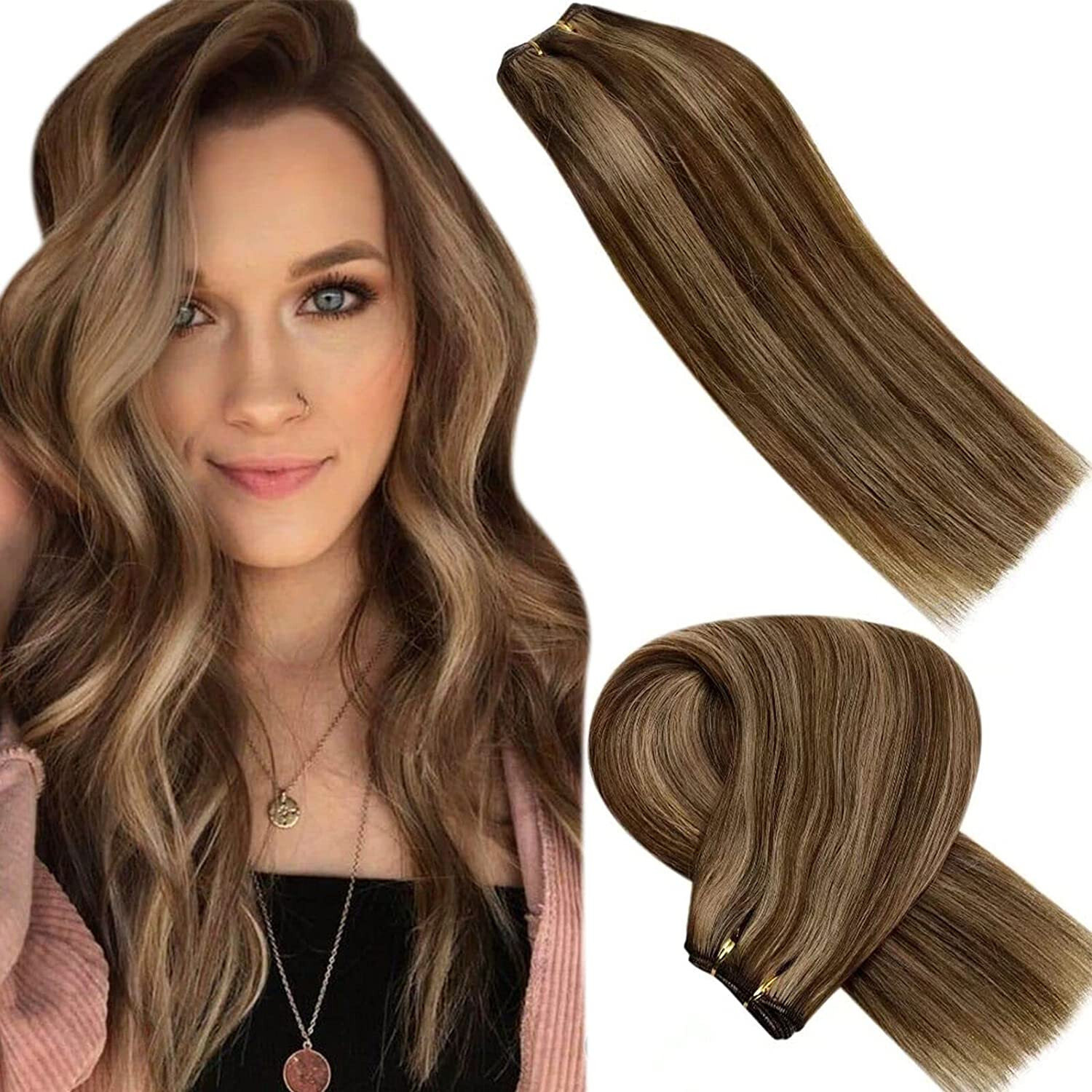 Sew in Wefts Hair Extensions 100% Real Human Hair Double Weft Bundles 16-30inch