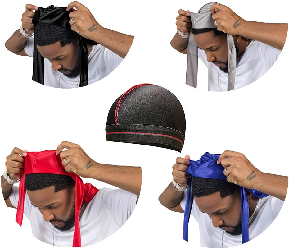 4PCS Silky Durags for Men Women 360 Waves with 1 Wave Cap, Silky Satin Durag Ext