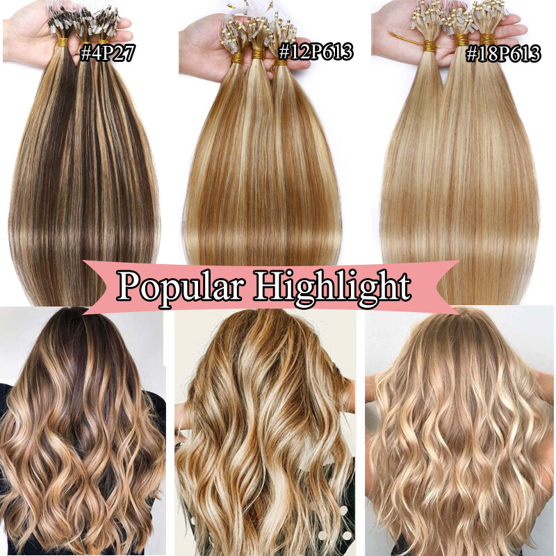 100g Russian 16″-24″ Remy Human Hair Extensions Micro Loop Beads Ring Tip THICK