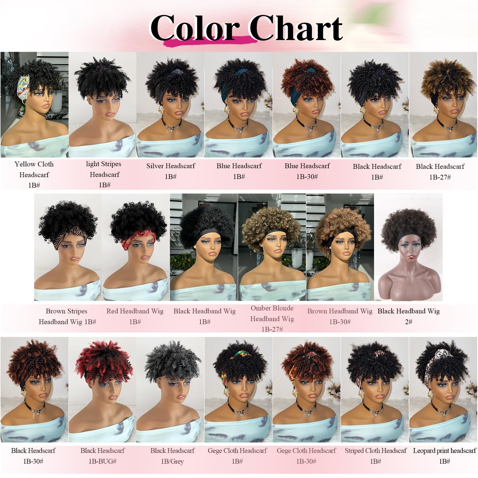 Afro Headband Kinky Curly Headband with Bangs Blonde Head-Wrap Wigs 2 in 1 Om…