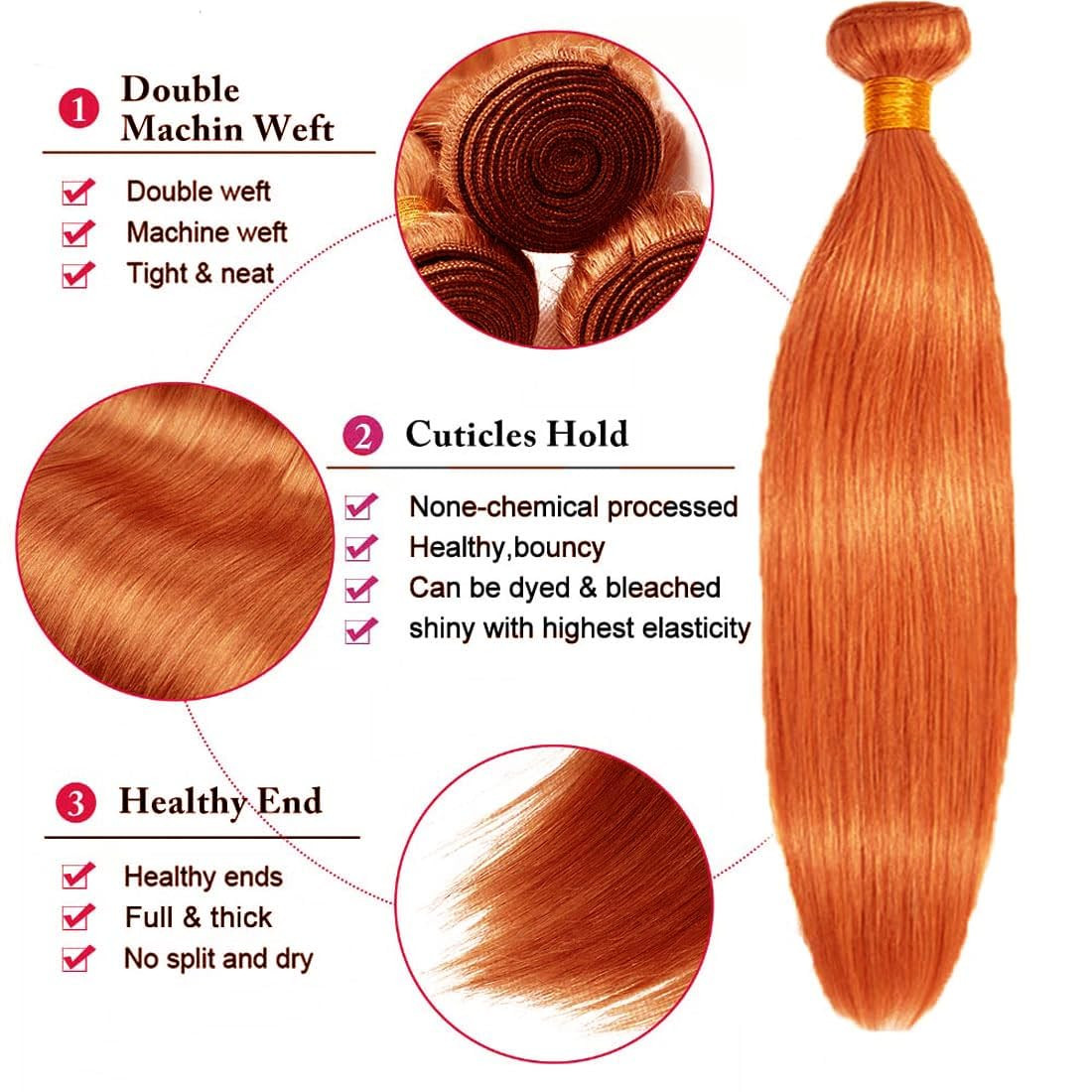 Ginger Orange 350 Human Hair Bundles 10 12 14 Inch Straight Bundles Human Hair 3