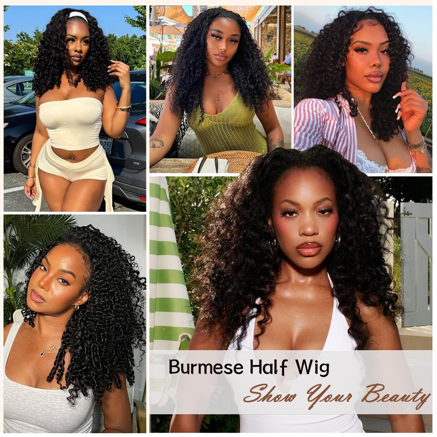 Curly Half Wig 220 Density 100% Real Human Hair 18″ Glueless Wear & Go 3-in-1
