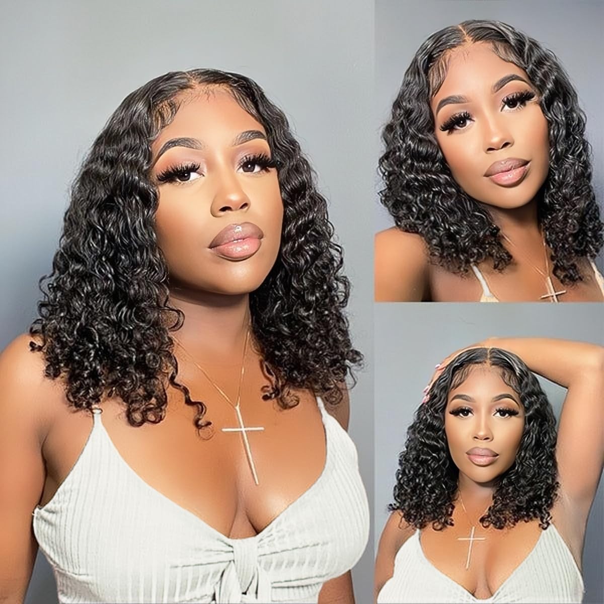 Wear and Go Glueless Wigs Human Hair Pre Plucked Pre Cut 4X4 Curly Bob Wigs