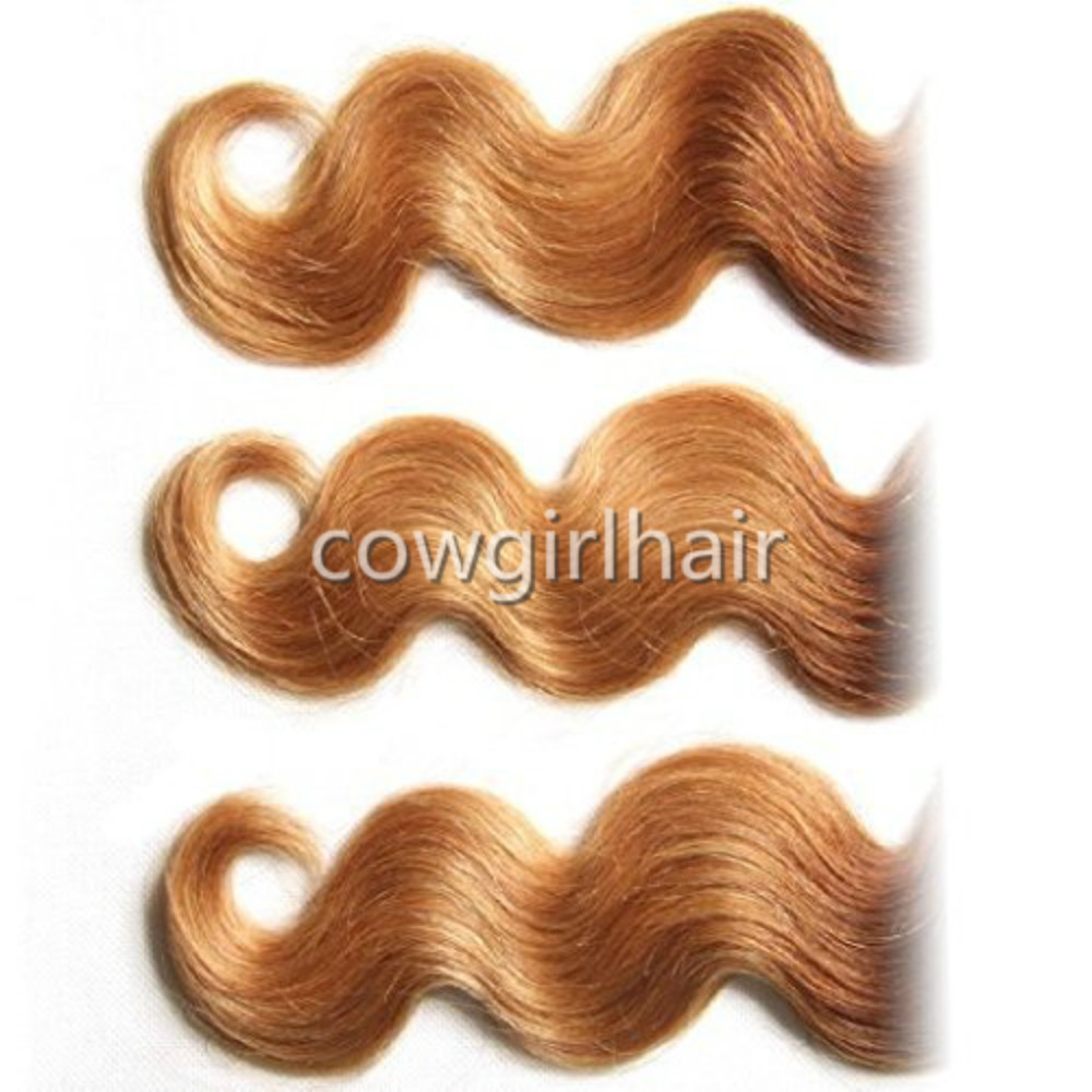 Brazilian Virgin Body Wave Wavy Sew In Bundle Ombre 1B/4/27 Black/Brown/Blonde