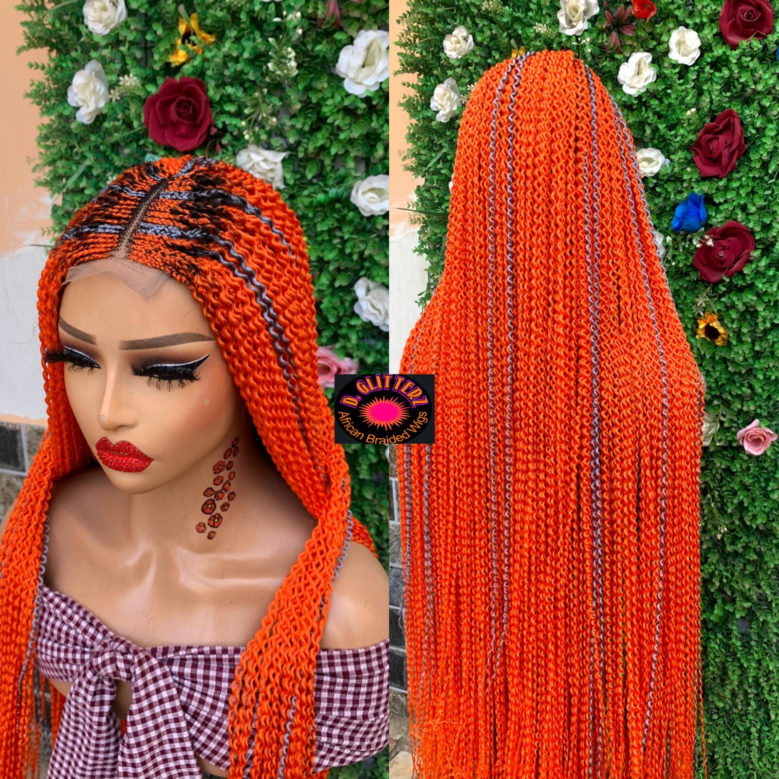 WATERMELON BRAIDED WIGS ON 2*4 LACE CLOSURE 42″