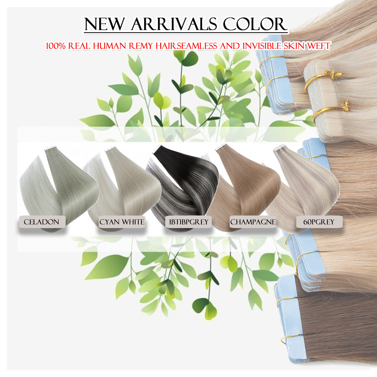 10-80PCS Invisible Tape In Skin Weft Remy Human Hair Extensions Full Head White#