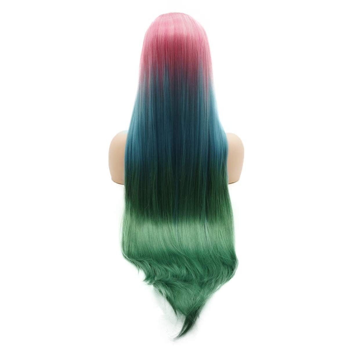 Hair Straight Super Long 28inch Rose Red Root Blue Green Ombre Heavy Density …