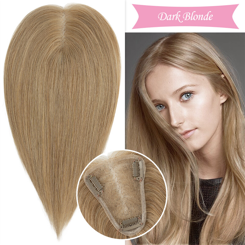100% Remy Human Hair Extensions Clip In Silk Base Hairpiece Topper Free Part