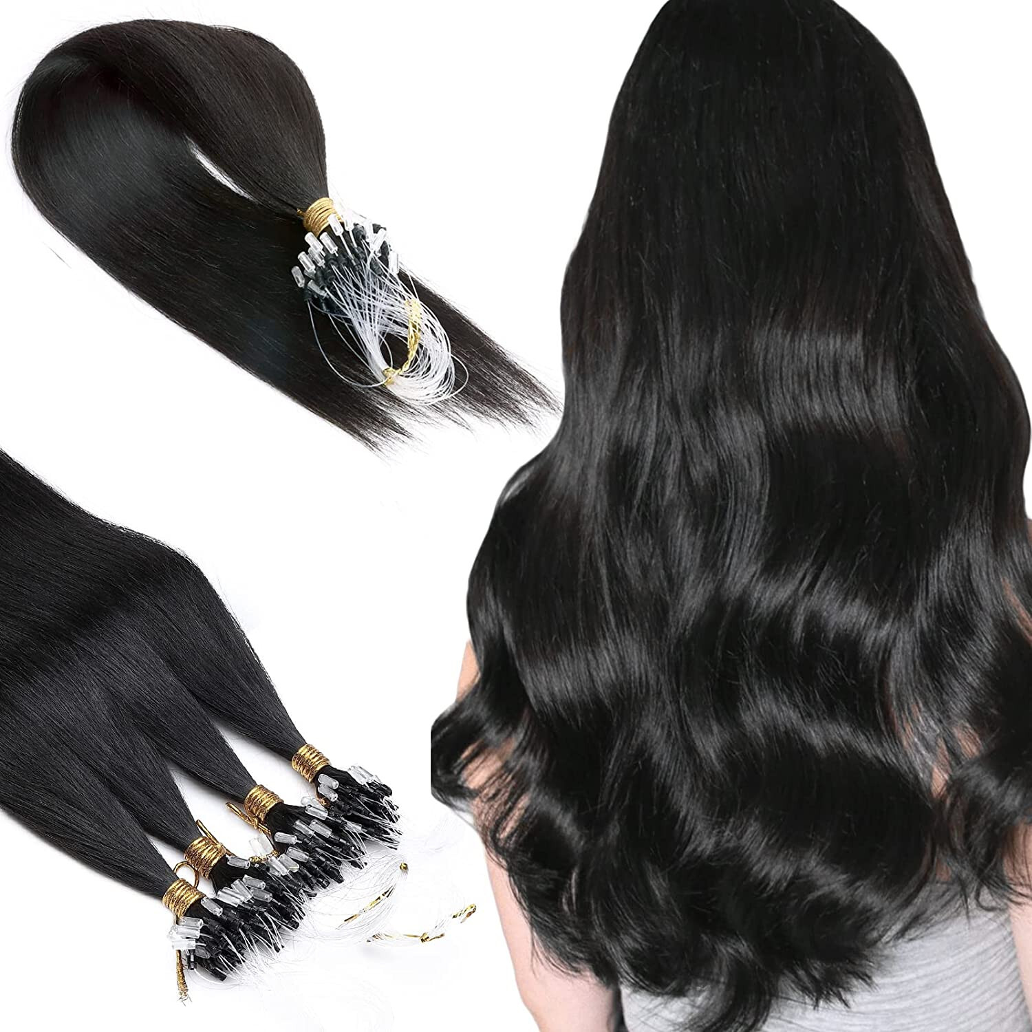 Loop Micro Ring Tip Hair Extensions Real Human Hair Micro Bead Link Colored Hair