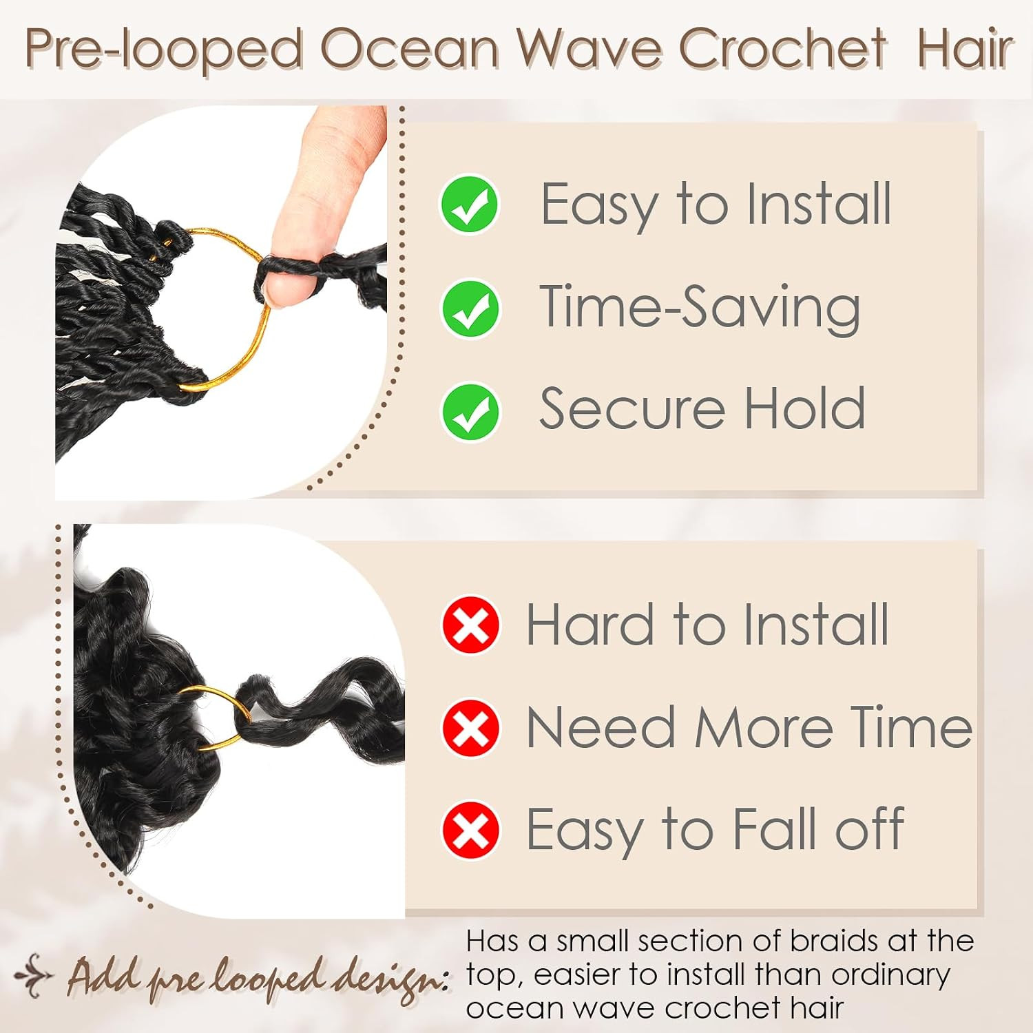 14 Inch 8 Packs Pre Looped Ocean Wave Crochet Hair Boho Ocean Deep Water Wave Be