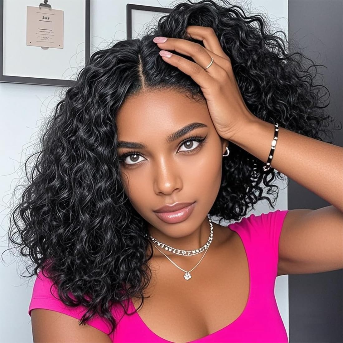 Curly Bob Wig Human Hair 180% Density 13×4 curly Bob Human Hair Lace Front Wig