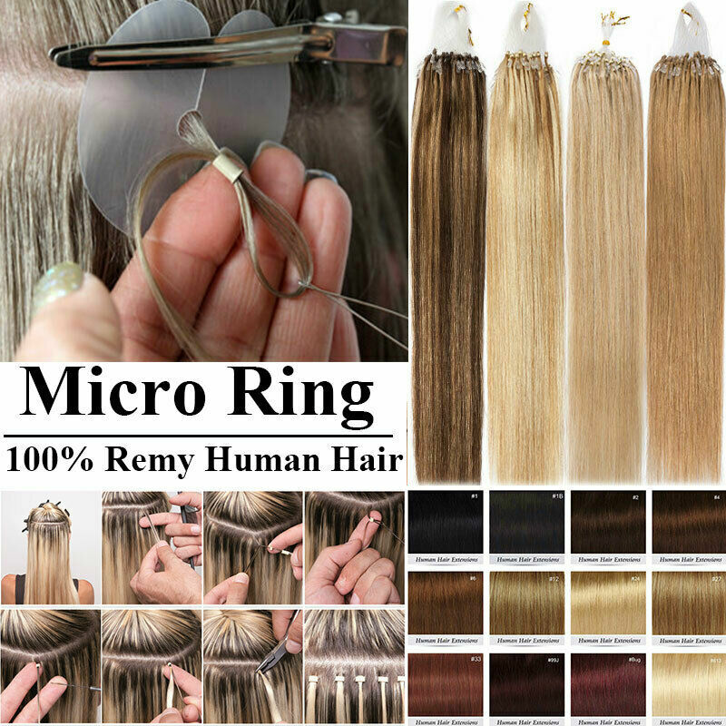 Micro Ring Loop Link Silicone Micro Beads Tip Hair Extensions100%Real Human Hair