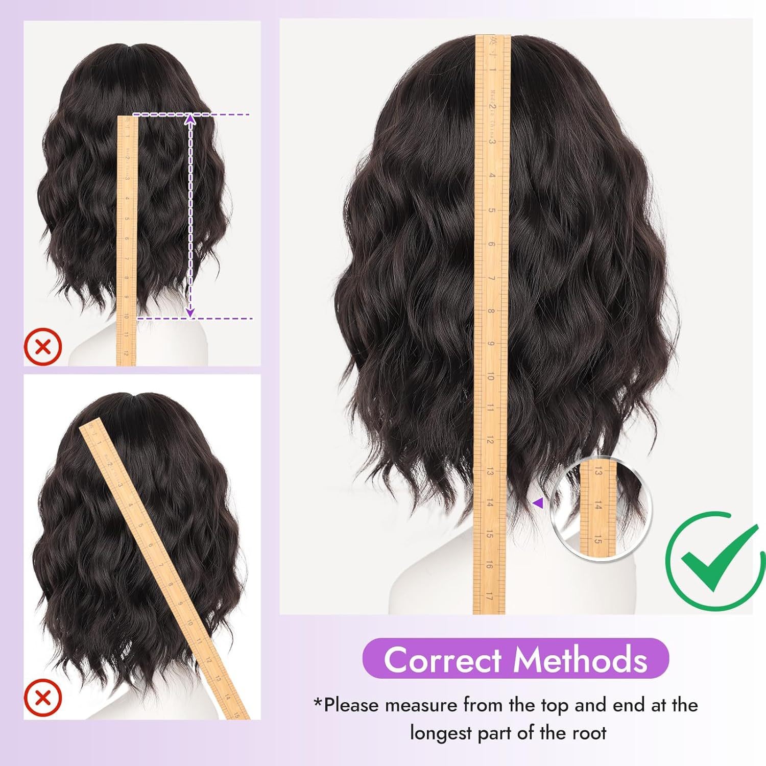No Bangs Short Water Wave Yaki Curly Wig Heat Resistant Synthetic Fiber Full