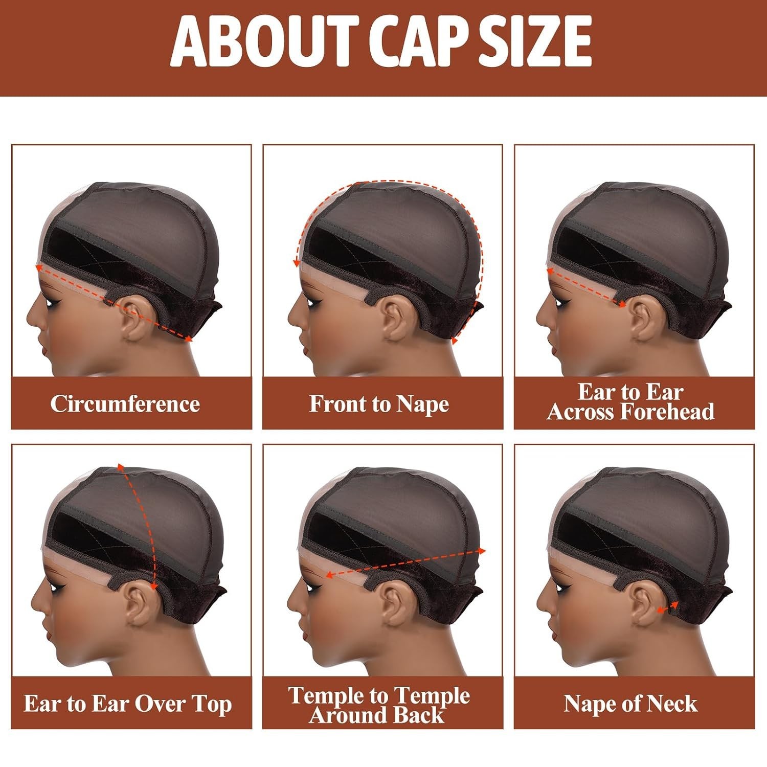 Lace Wig Grip Cap for Women, 4×5 Transparent 4 x 5 Inch, Brown