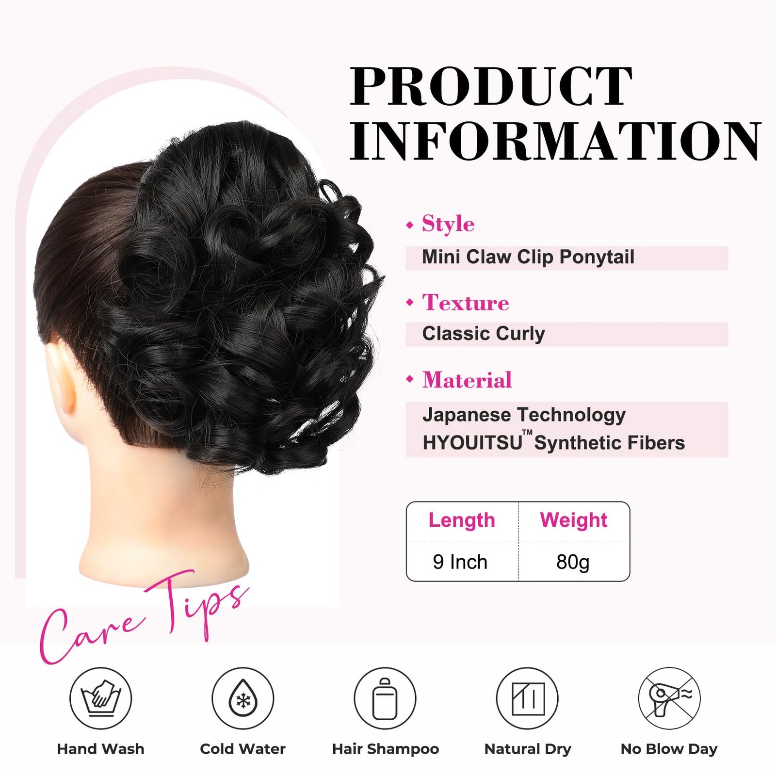 Ponytail Extension 9″ Short Curly Wavy Claw Clip – Lightweight 80g for Fine Hair