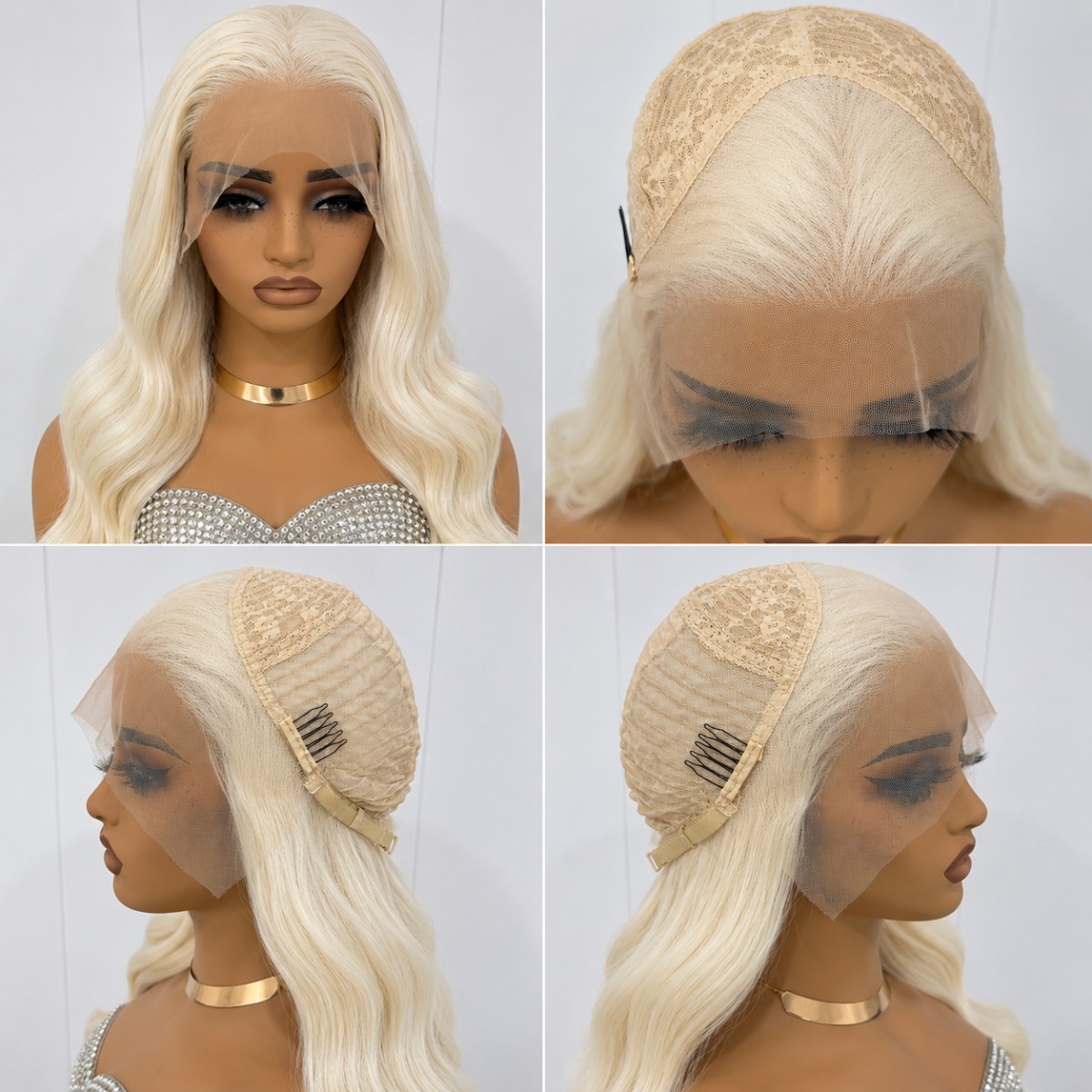 Synthetic Hair Heat Resistant Glue Less Lace Front Wig Long Wavy Bleach blonde