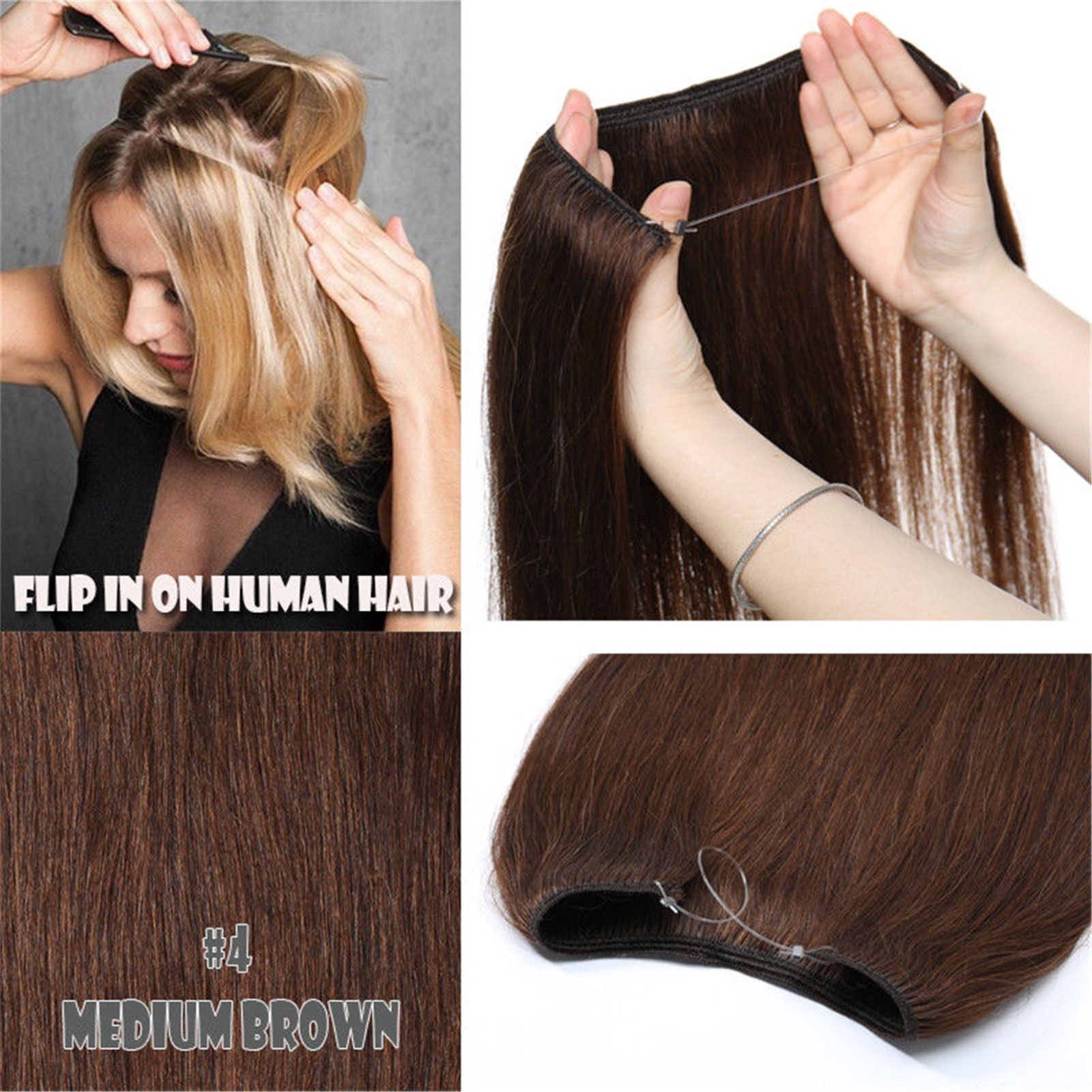 140g One Hairpiece CLEARANCE Invisible Wire Flip In Real Human Hair Extension #4