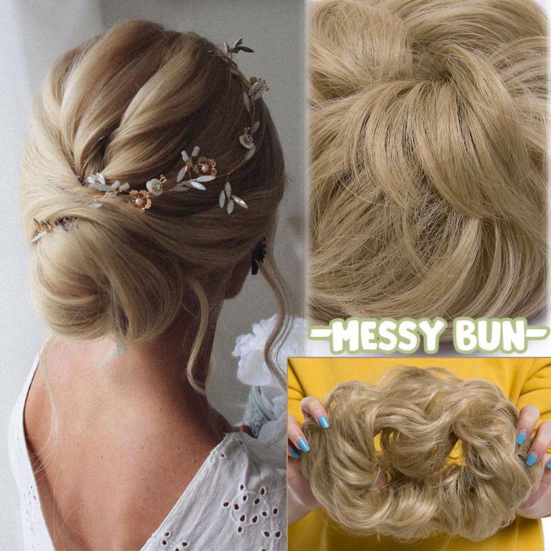 Real Natural Curly Messy Bun Hair Piece Scrunchie Hair Extensions as Human Blond