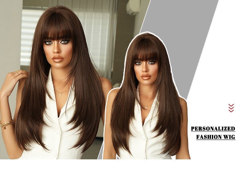 Long straight hair multi-layered fringe with fluffy synthetic heat-resistant fib