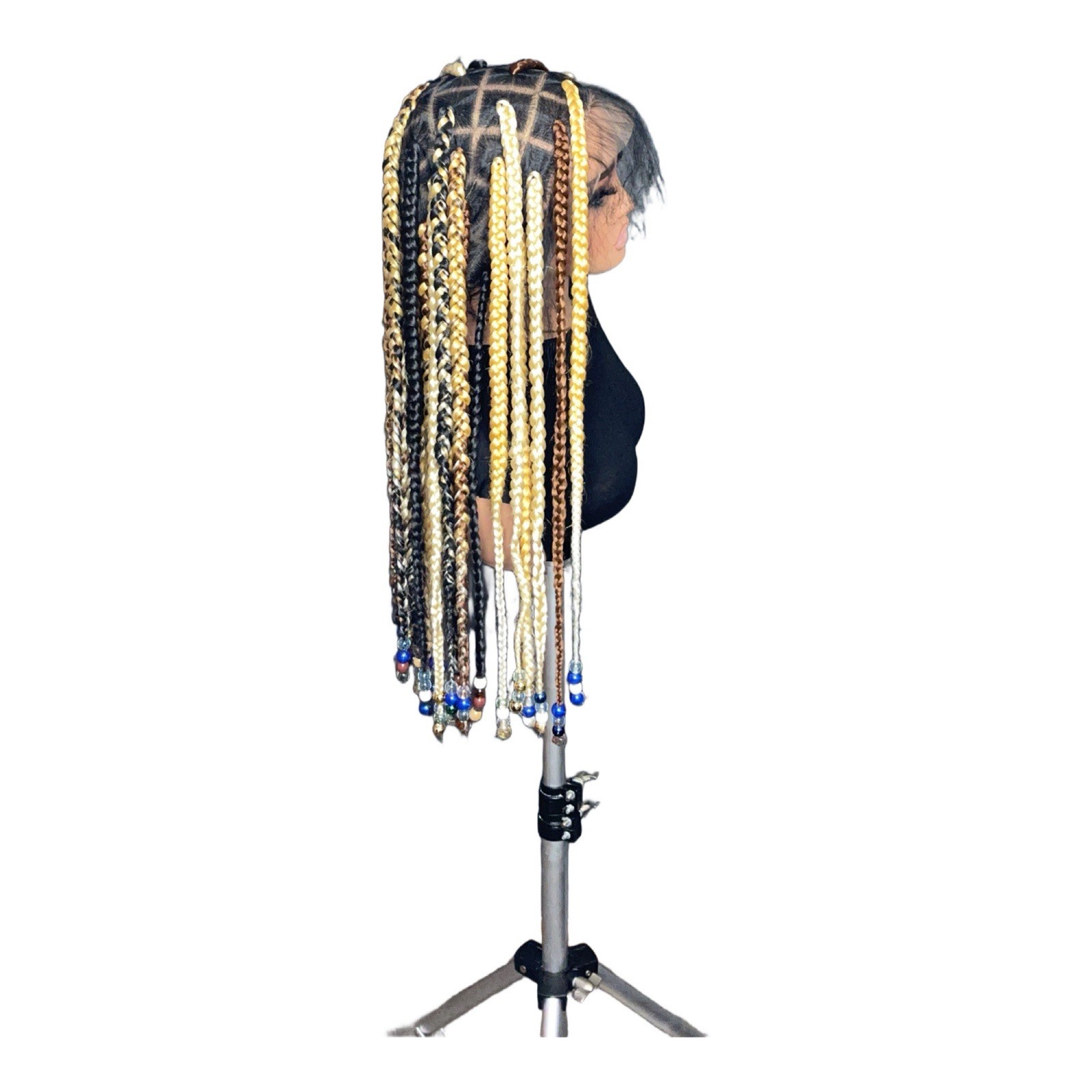Women’s Synthetic Long Braided Wig Black/Blonde/Brown Beaded Classic Cap