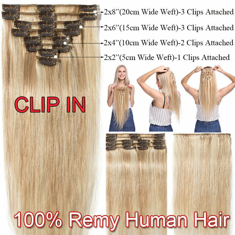 CLEARANCE 100% Human Hair Extensions Clip In Remy Hair Extensions Full Head 7Pcs