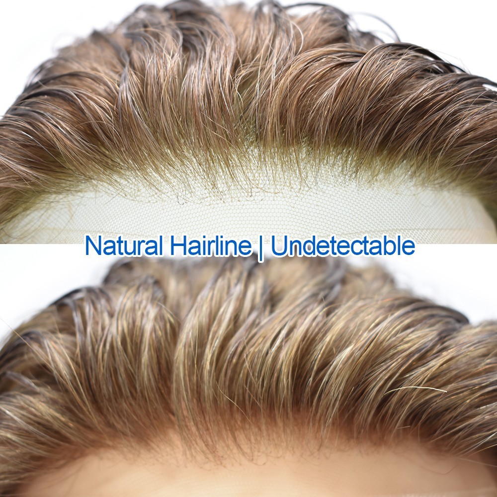 Mens Toupee Hair System Replacement French Lace Mens Hairpiece Skin Wig for Men