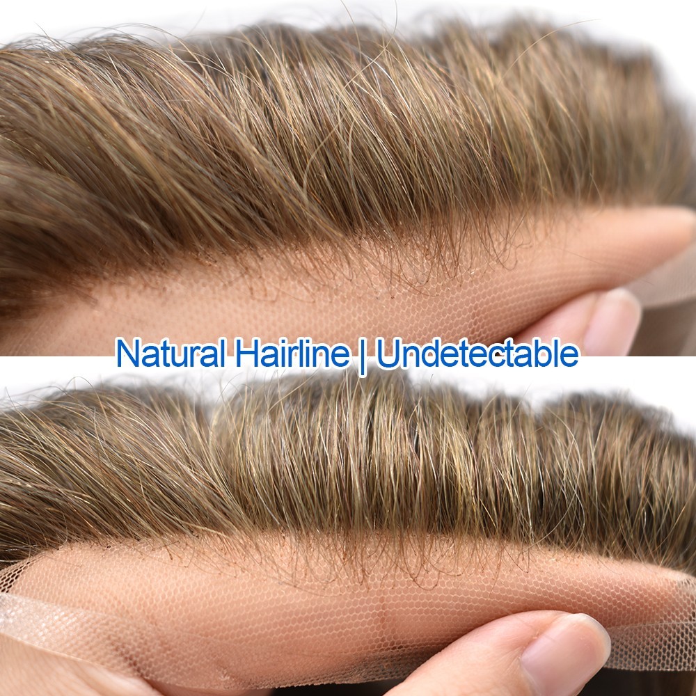 Mens Toupee Hair System Replacement French Lace Mens Hairpiece Skin Wig for Men