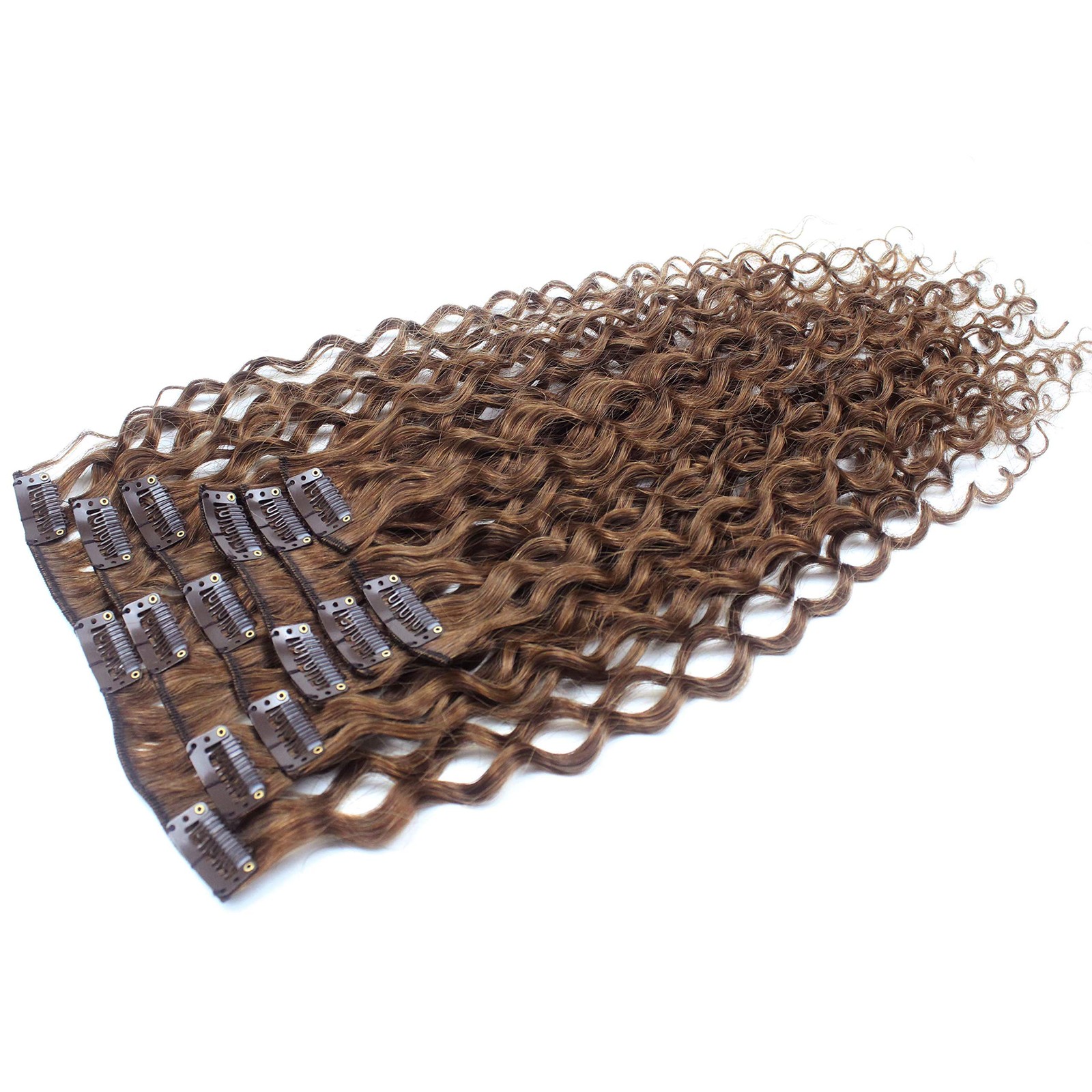 Deep Curly Hair Light Brown 100 Human Extensions 18 Inch 7pcs Remy Hair Clip 70g