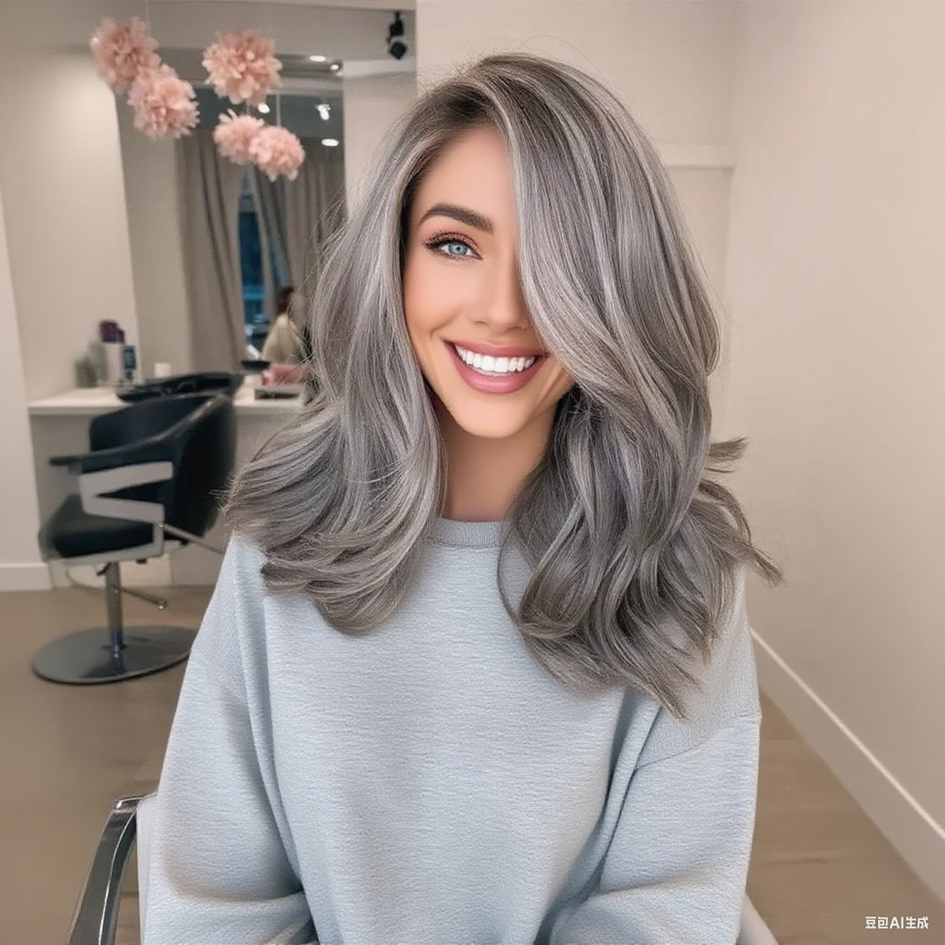 Ombre Dark Gray Silver Highlight 13×4 Lace Front Wig 100% Virgin Human Hair Wig