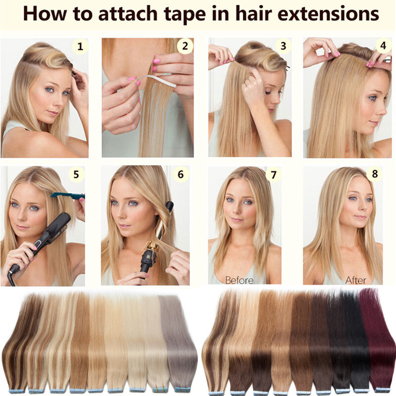 200g 80pcs Thick Skin Weft Tape In Remy Human Hair Extensions Full Head Blonde