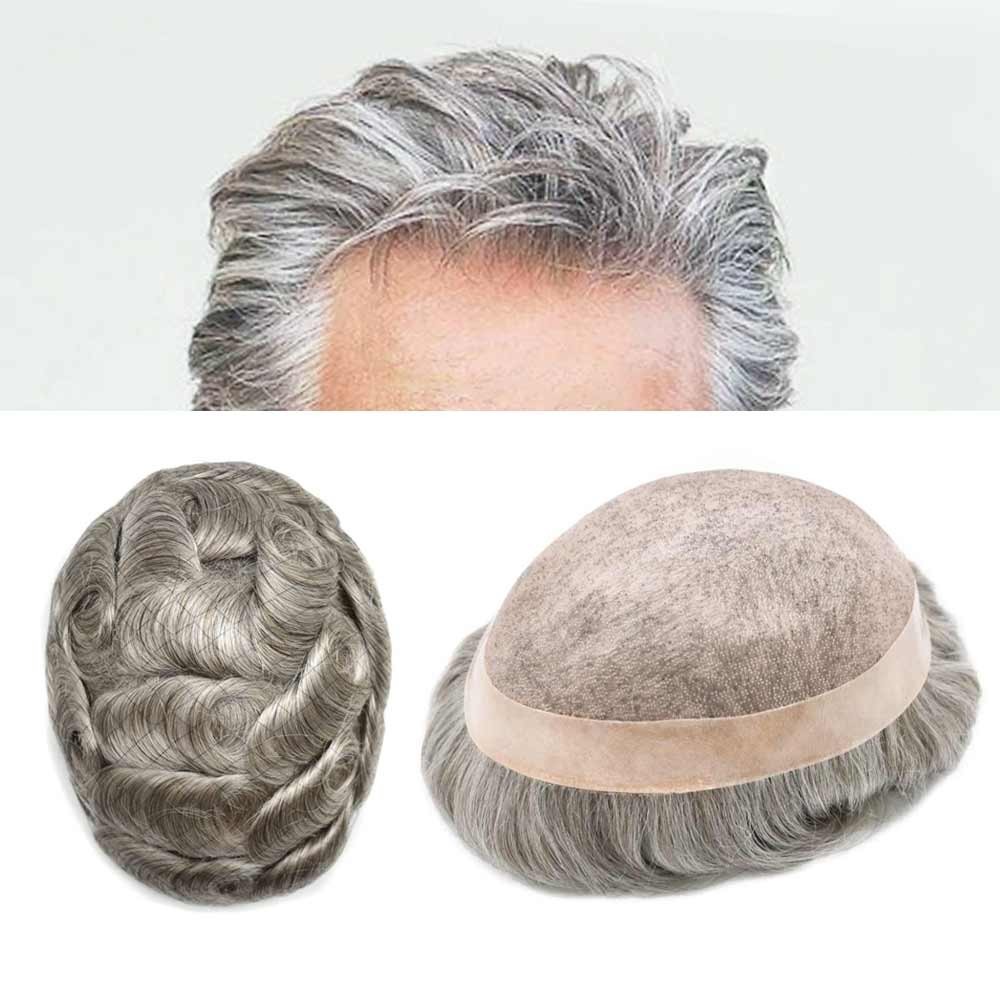 Fine Mono Hair System Replacement Poly Skin Around Mens Toupee Hairpiece