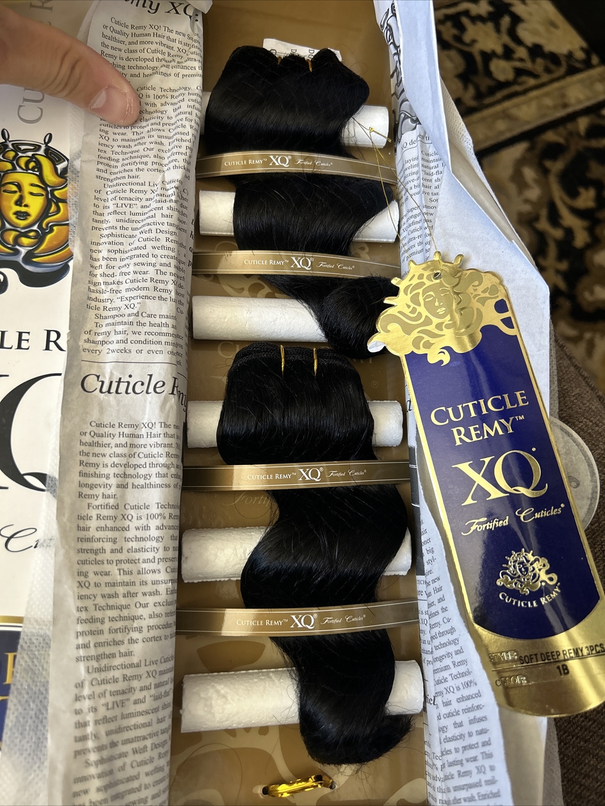 XQ Cuticle Remy 100% human hair weave Soft Deep remy 2pc Color 1B