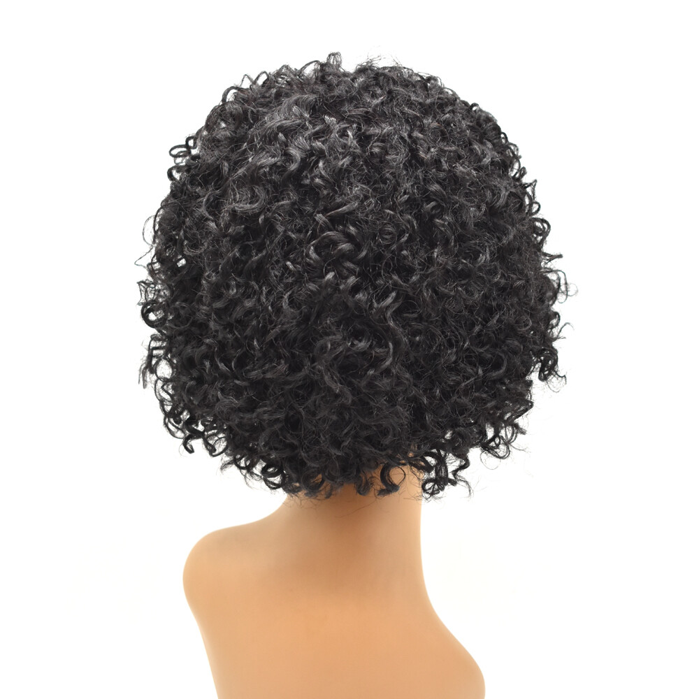 Afro Kinky Curly Short Soft Human Hair Women Wig with Bangs Natural Brazilian US