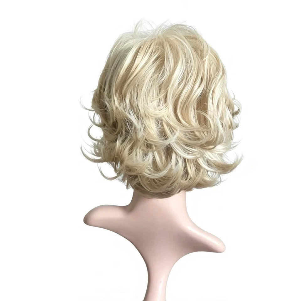 6 Inch Short Layered Wavy Bob Wig for Women, Pale Blonde Synthetic